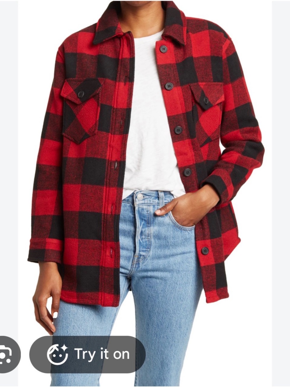 RDI Red and Black Buffalo Plaid Utility Jacket Cotton Lining Oversize Fit Cotton